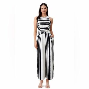 Jealous Tomato Monochrome Striped Sleeveless Jumpsuit Wide Leg Chic Black White